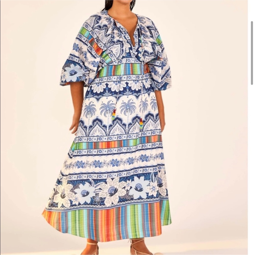 🎄 FARM Rio Blue Palms midi Dress - Picture 8 of 10